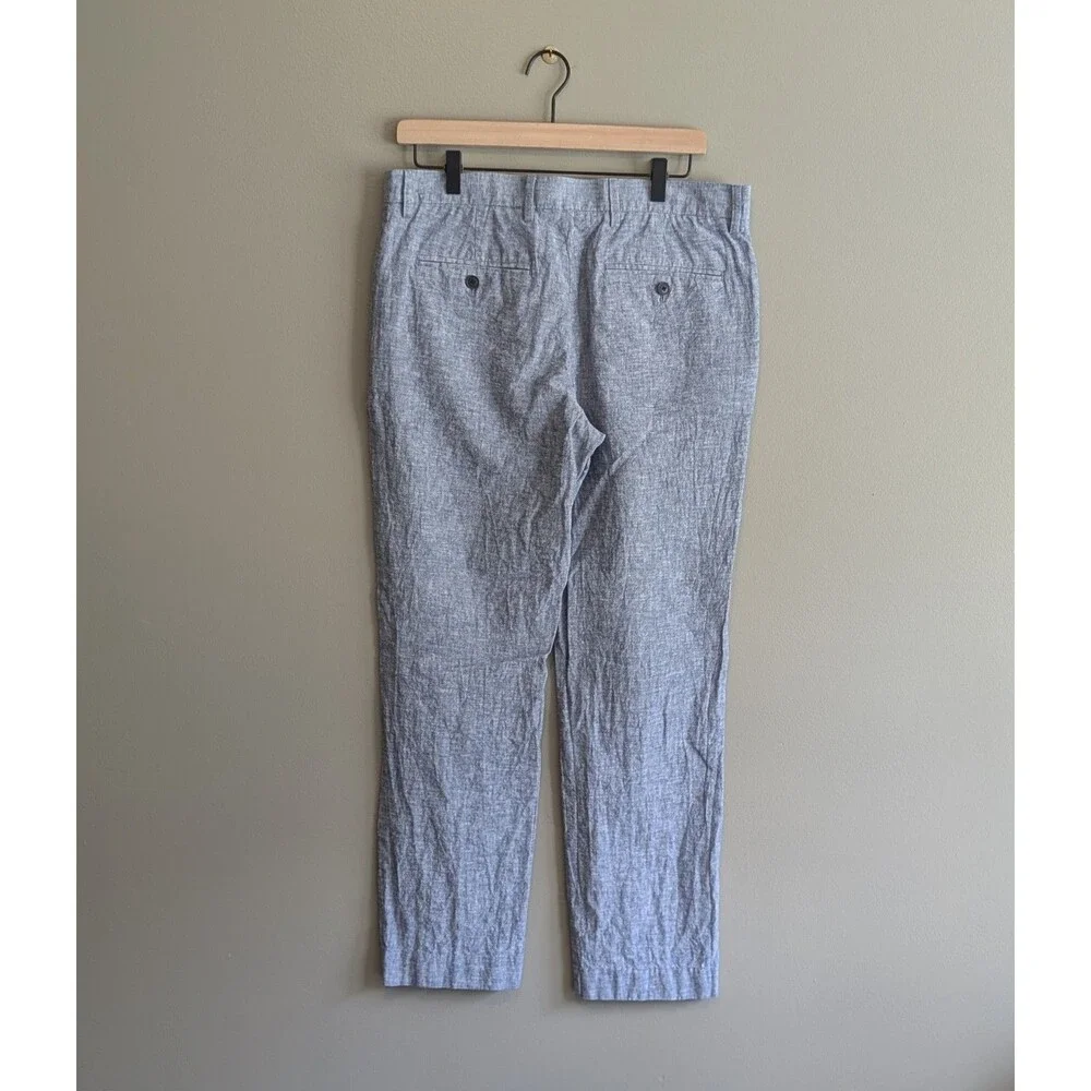 Perry Ellis Mens 32x30 Linen Blend Pants Light Blue Slim Fit Chino Flat Front